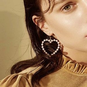 925 Sterling Silver Pearl Heart Drop Earrings